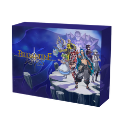 Product packaging for 'Brigandine Abyss' with animated characters on a blue background