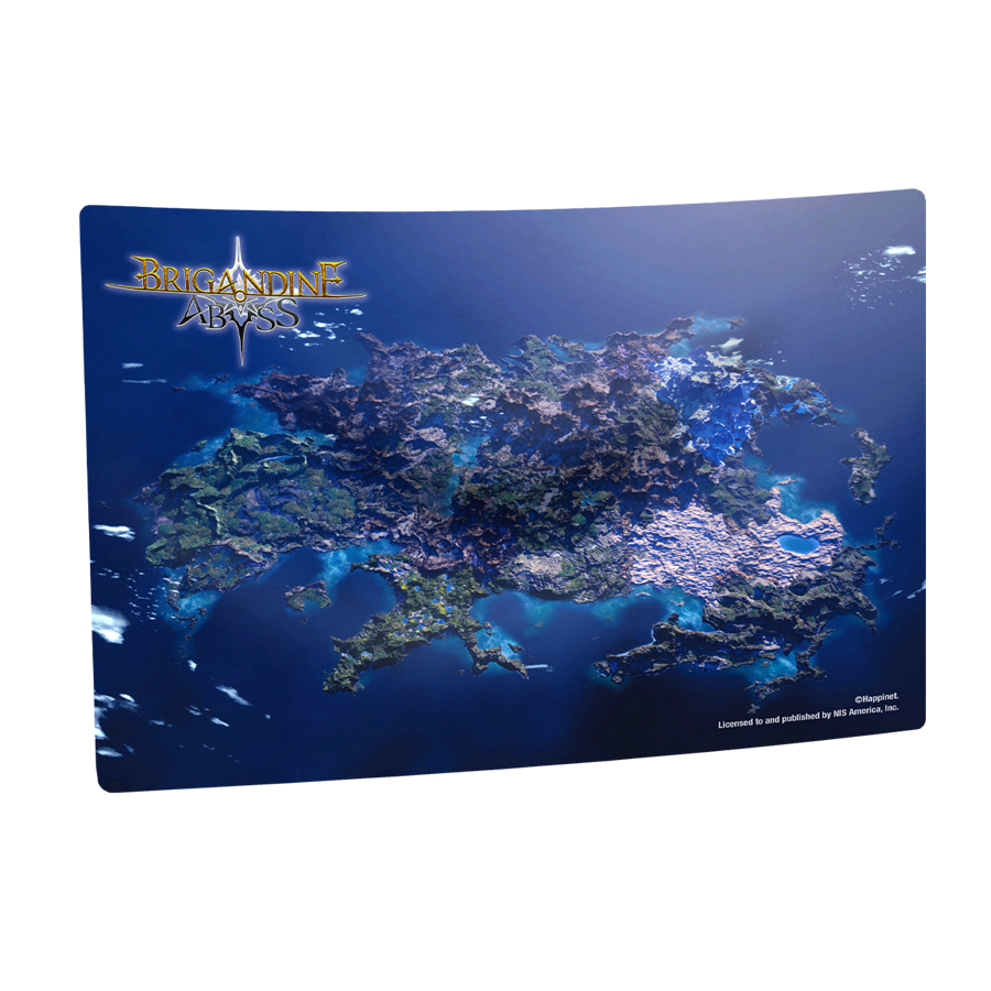 Map mouse pad with 'Brigandine Abyss' branding on a white background