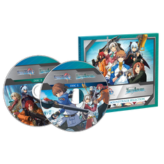 Two discs and a case with anime character artwork on a white background